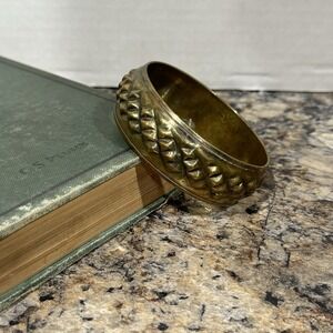 Vintage Chunky Wide Brass Bangle Bracelet Textured